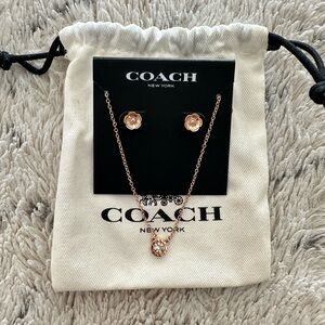 Coach Rose Gold Floral Necklace and Earrings